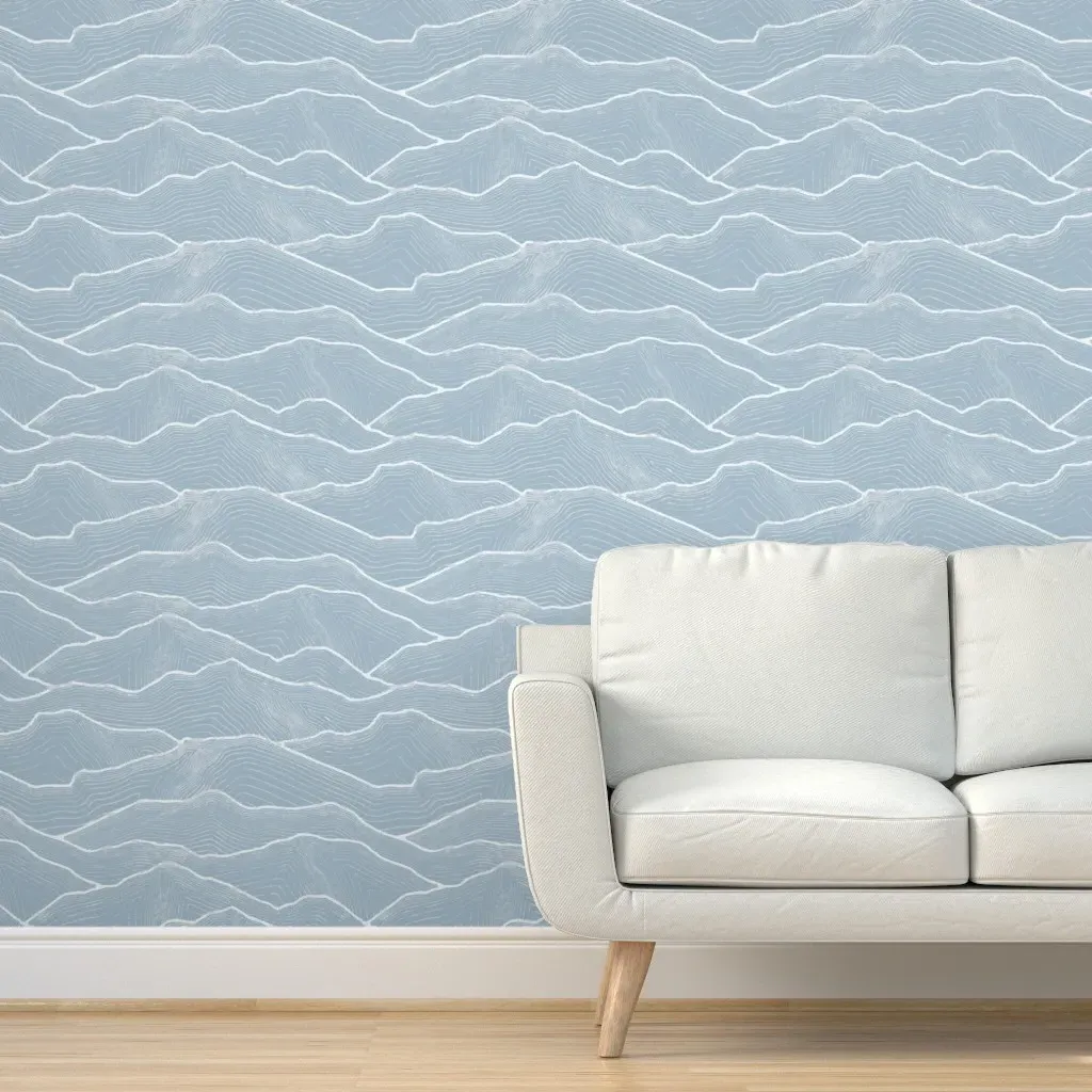 Powder Blue Mountain Lines Peel and Stick Wallpaper - Light Blue product