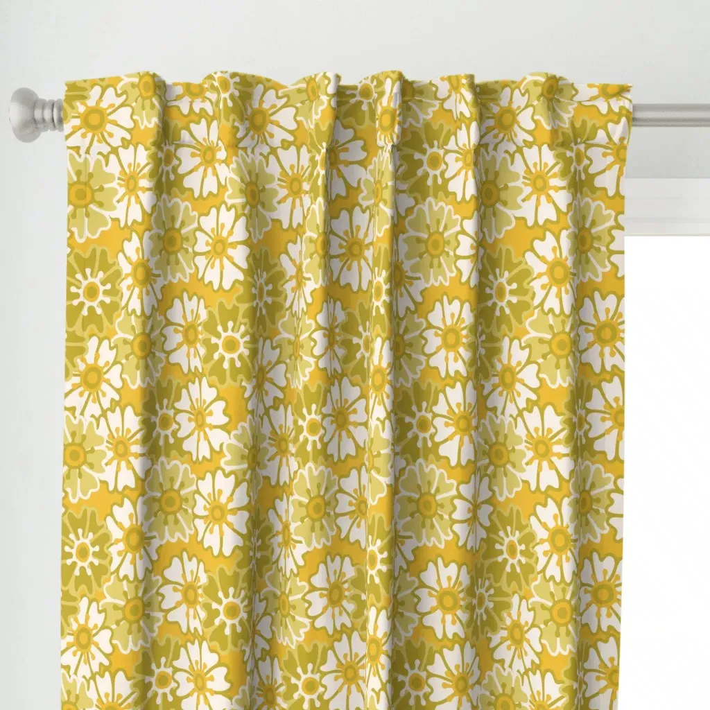 Powder Room Flowers Curtain Panel - Mustard Yellow alternate view