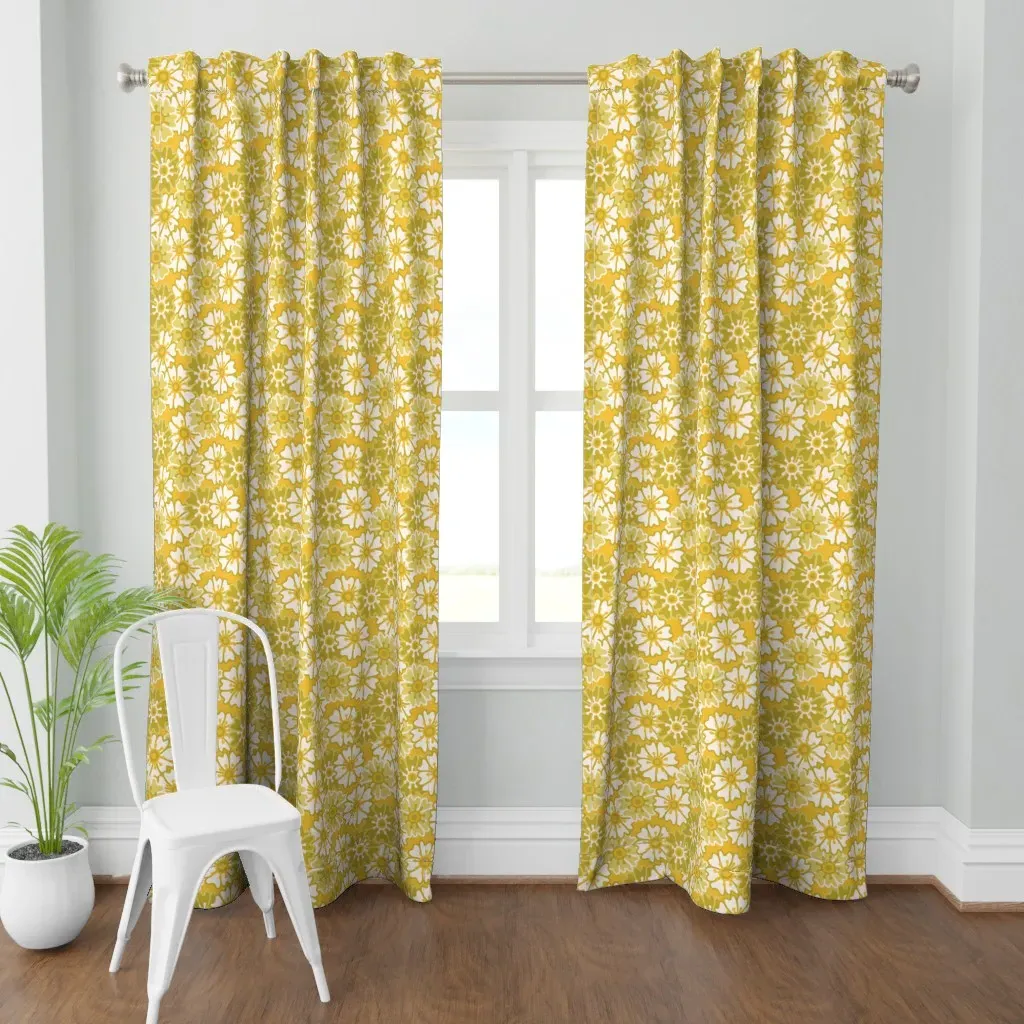 Powder Room Flowers Curtain Panel - Mustard Yellow product