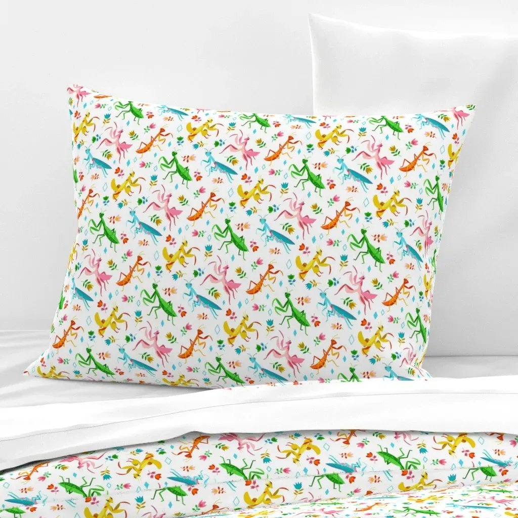 Praying Mantises Print 26x20" Standard Knife Edge Pillow - Yellow-Green, Cotton Sateen product