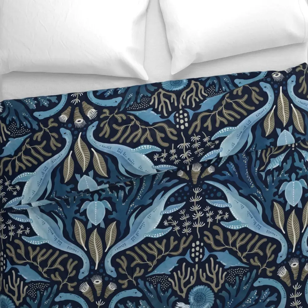 Prehistoric Ocean Life Duvet Cover - Dark Blue alternate view
