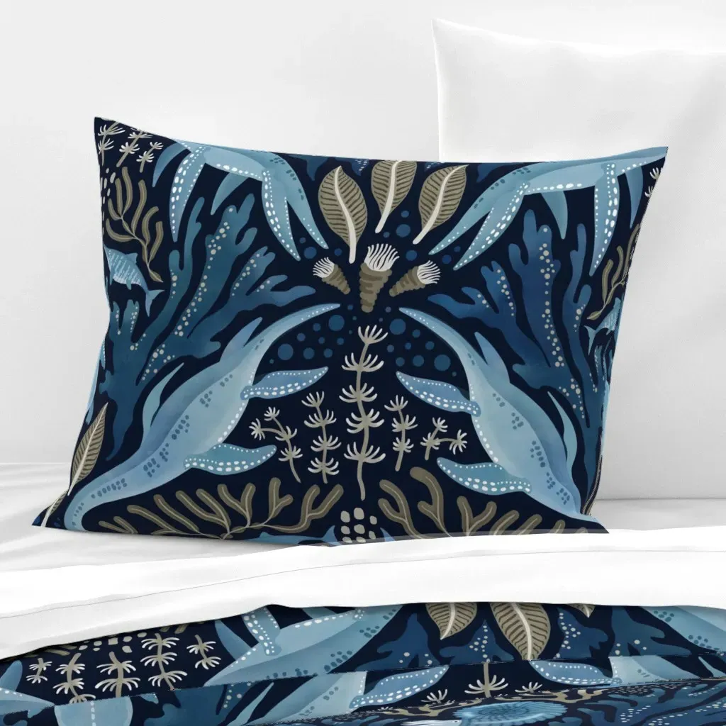 Prehistoric Ocean Life Standard Knife Edge Cushion - Dark Blue product