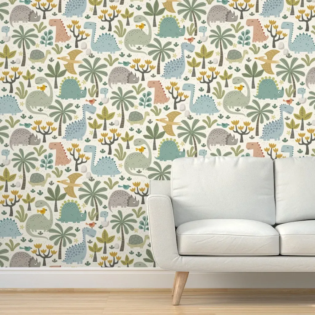 Prehistoric Safari Dinos Jungle Peel and Stick Wallpaper - Teal product