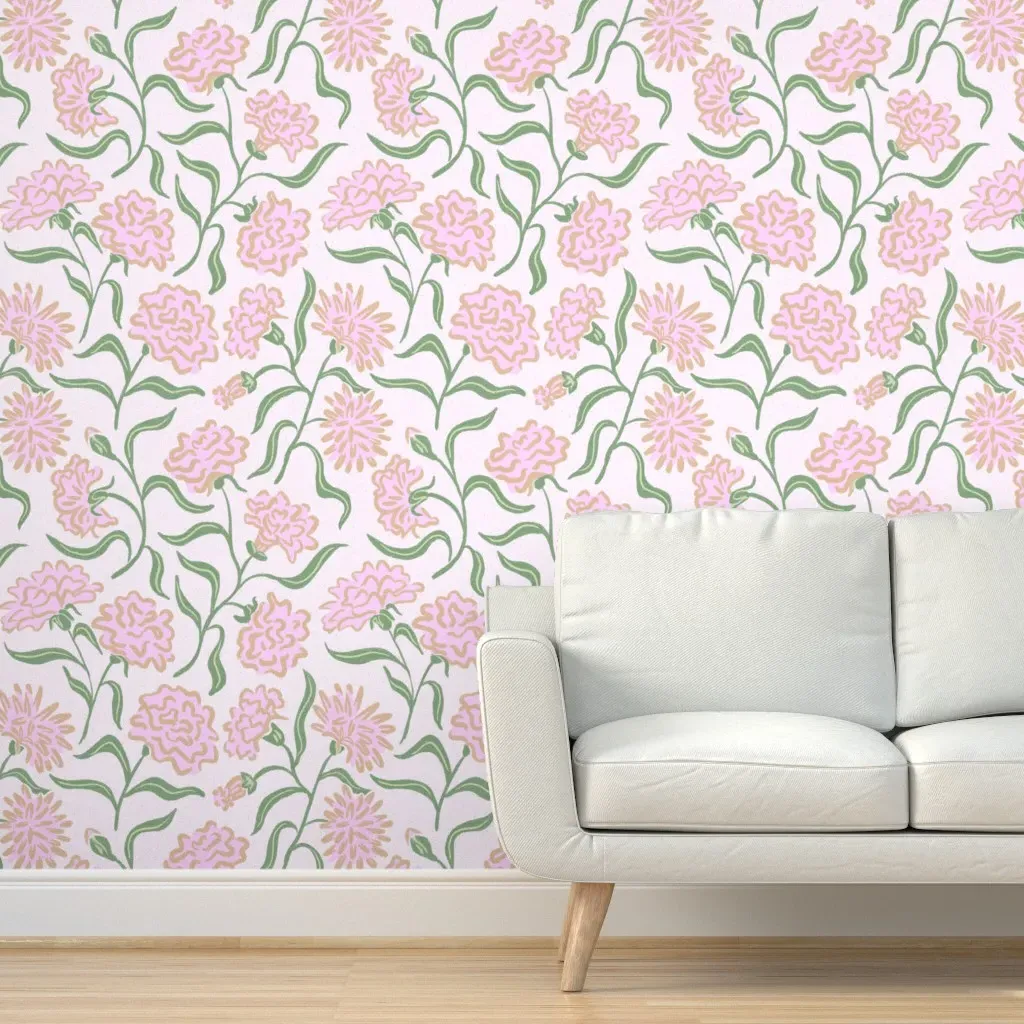 Preppy Block Print Carnations Peel and Stick Wallpaper - Pink product