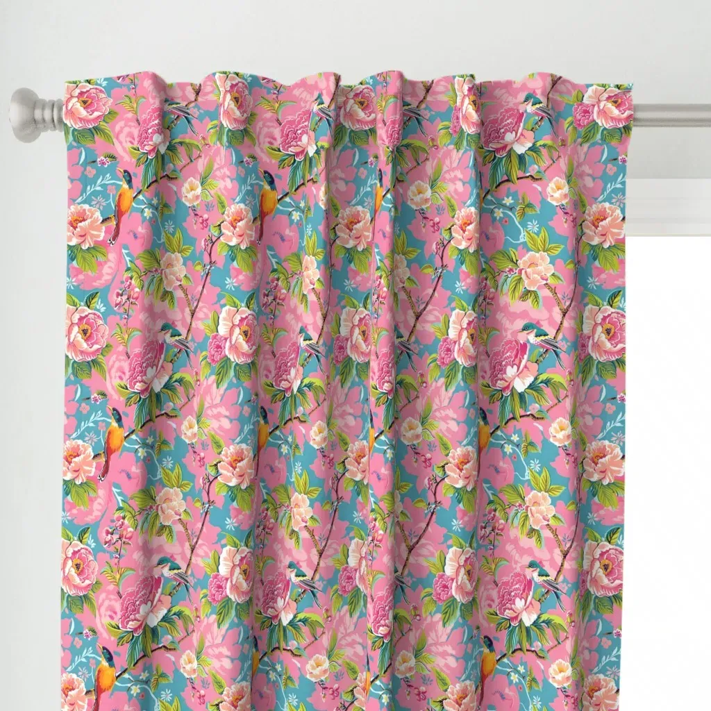 Preppy Chinoiserie Curtain Panel - Pink alternate view
