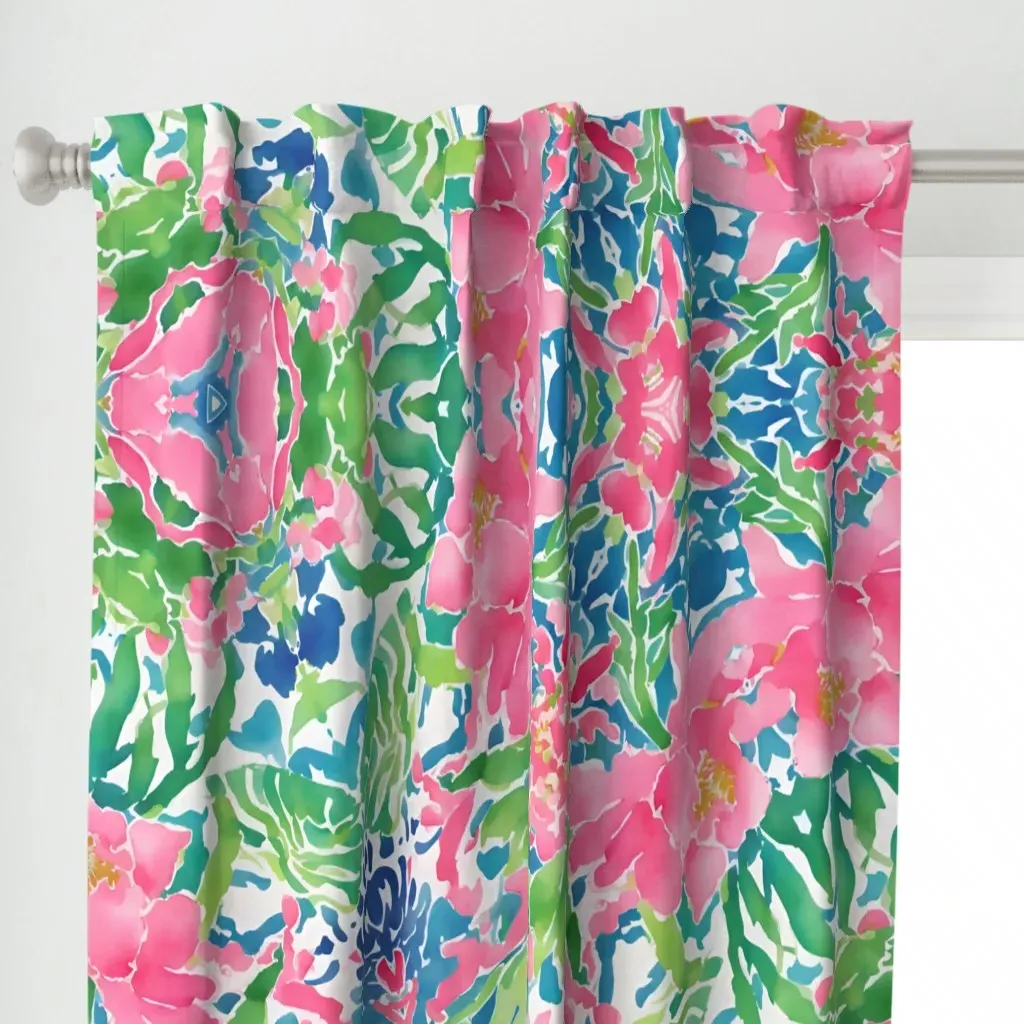 Preppy Chinoiserie Curtain Panel - Pink alternate view