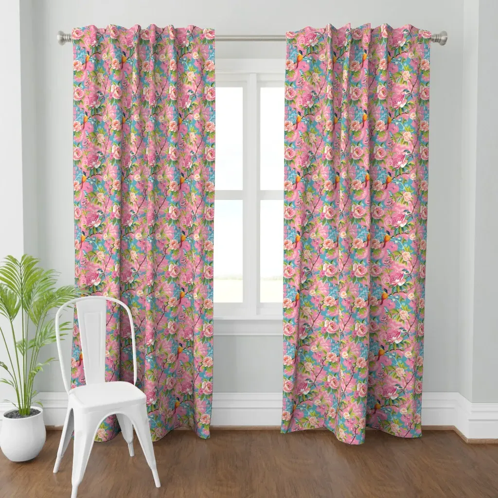 Preppy Chinoiserie Curtain Panel - Pink product