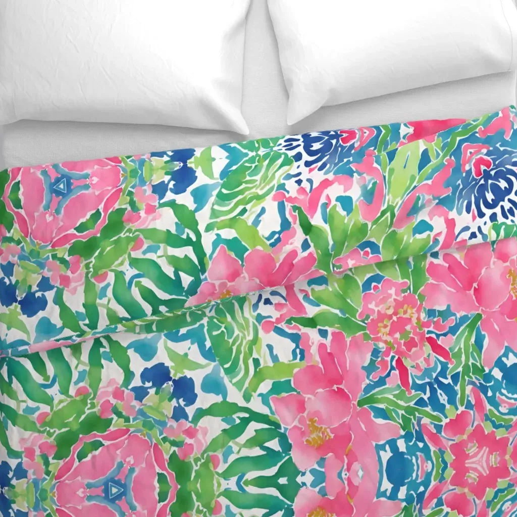 Preppy Chinoiserie Watercolor Duvet Cover - Pink alternate view