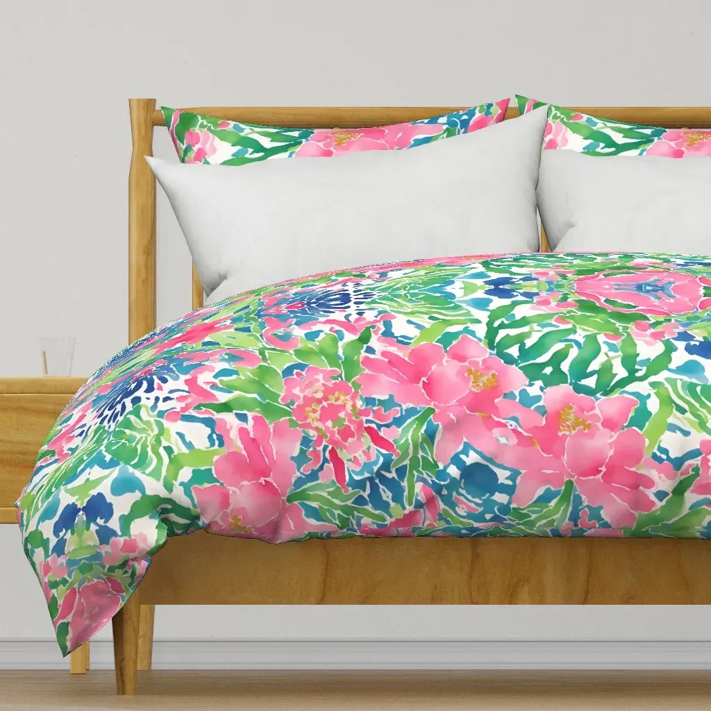 Preppy Chinoiserie Watercolor Duvet Cover - Pink product