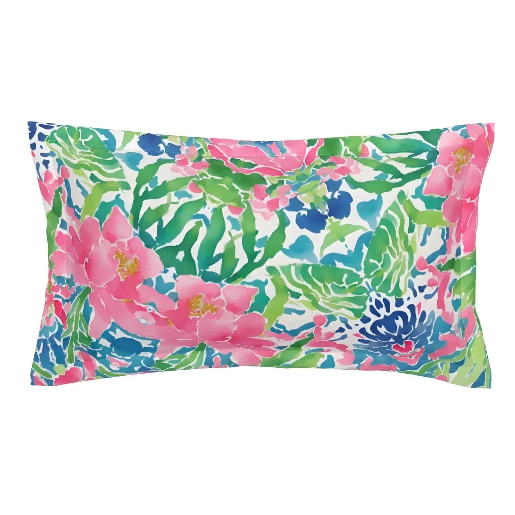 Preppy Chinoiserie Watercolor King Pillow Sham - Pink product