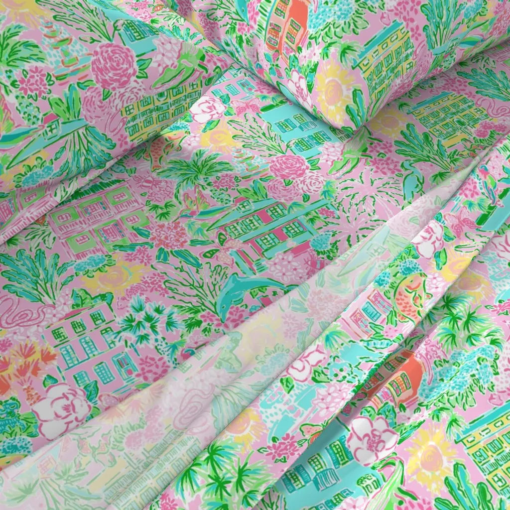 Preppy Colorful Charleston King Sheet Set - Pink alternate view