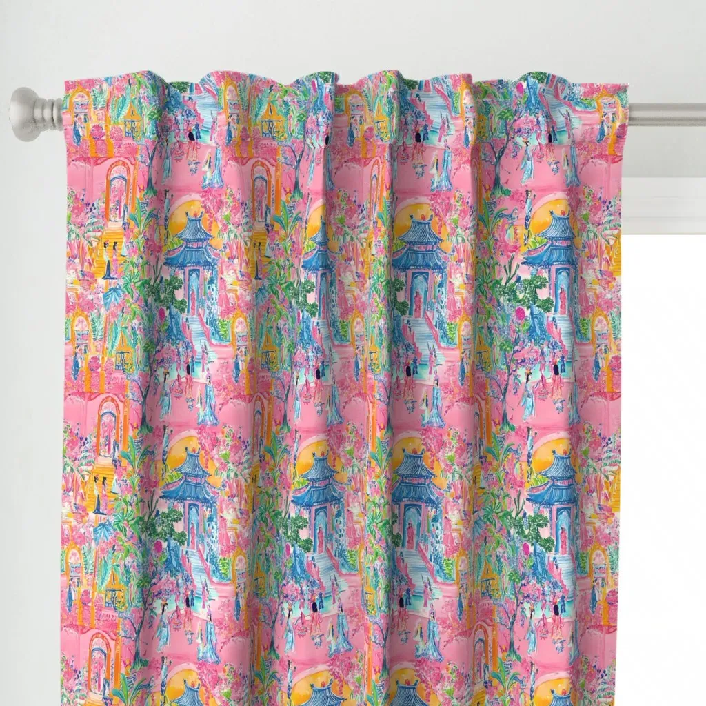 Preppy Famille Rose Curtain Panel - Pink alternate view