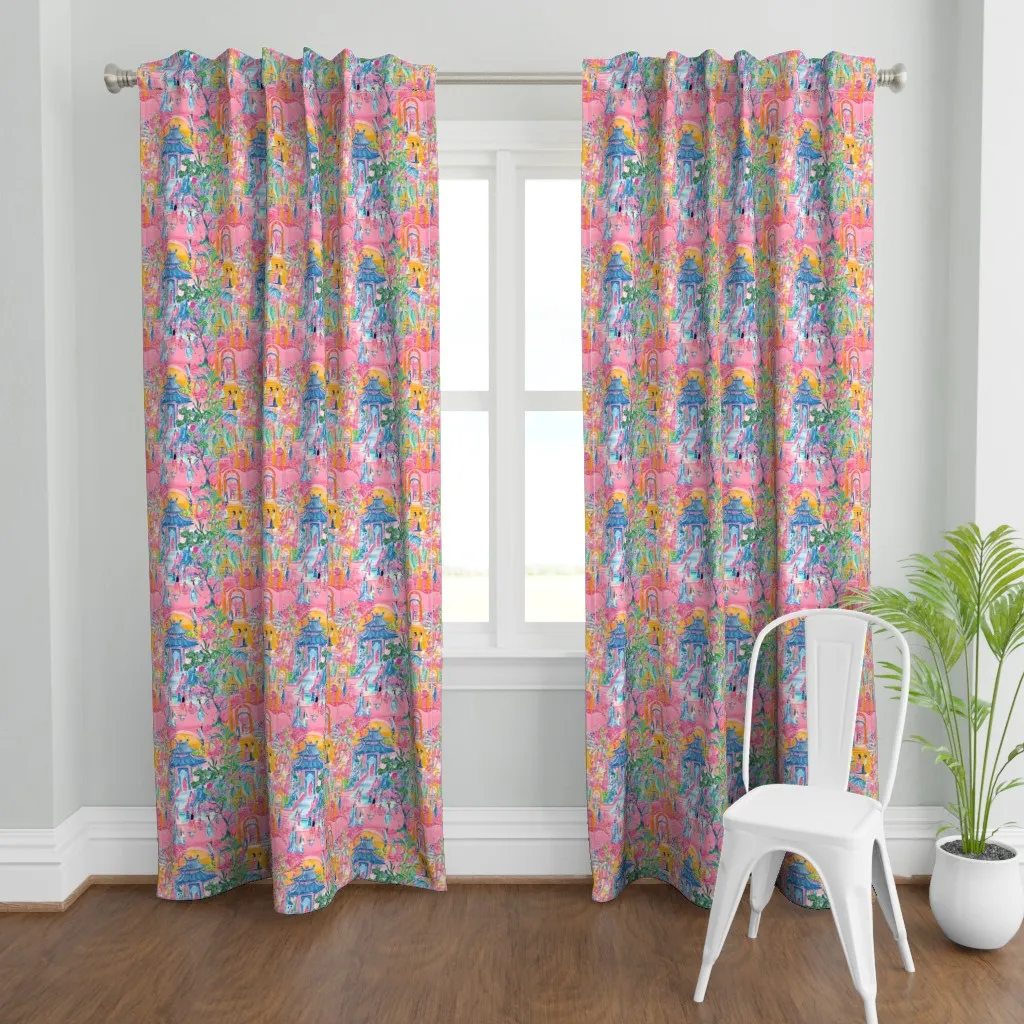 Preppy Famille Rose Curtain Panel - Pink product