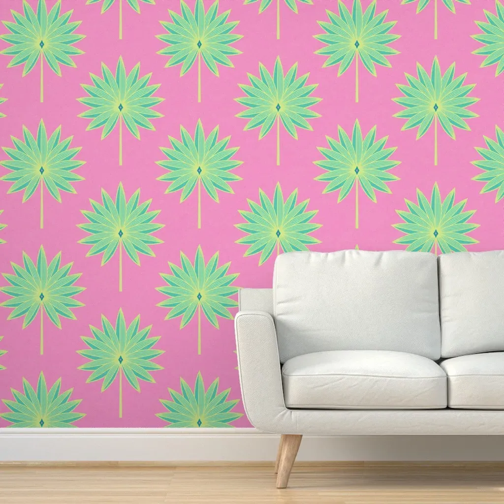 Preppy Fan Palms Peel and Stick Wallpaper - Pink product