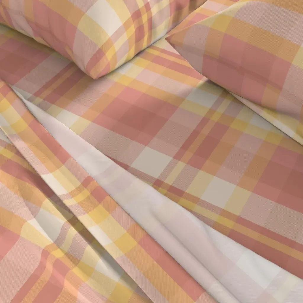 Preppy Girly Peach Pink Plaid Full Sheet Set - Peach alternate view