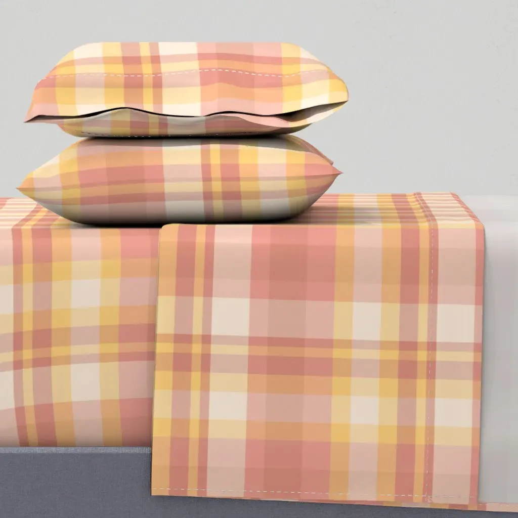 Preppy Girly Peach Pink Plaid Full Sheet Set - Peach product