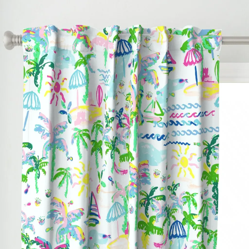 Preppy Grand Millennial Curtain Panel - Turquoise alternate view