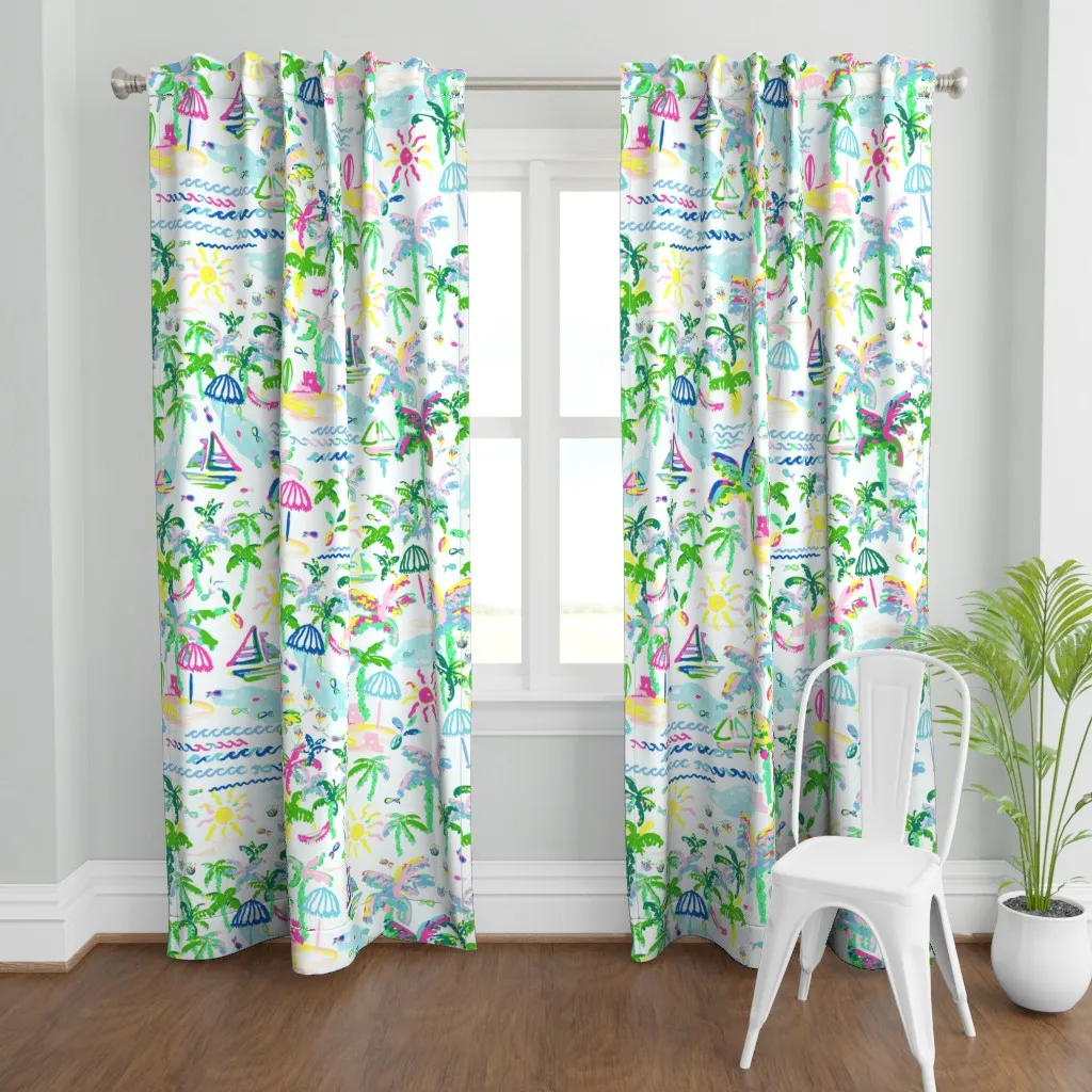 Preppy Grand Millennial Curtain Panel - Turquoise product