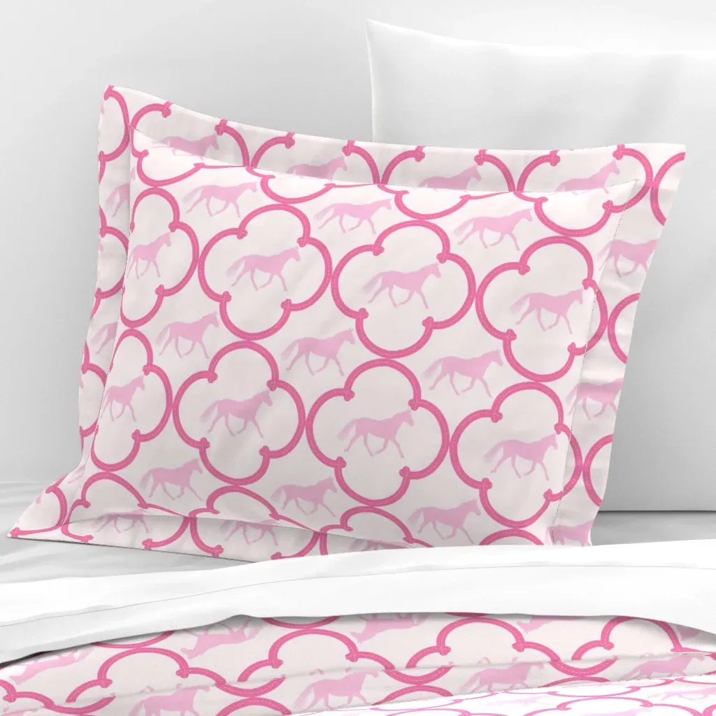 Preppy Horses Quatrefoil Standard Flanged Cushion Cover - Pink, Cotton Sateen product