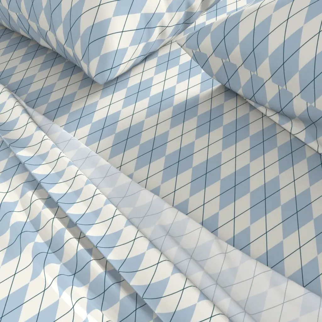 Preppy Light Blue Argyle Print Queen Sheet Set alternate view