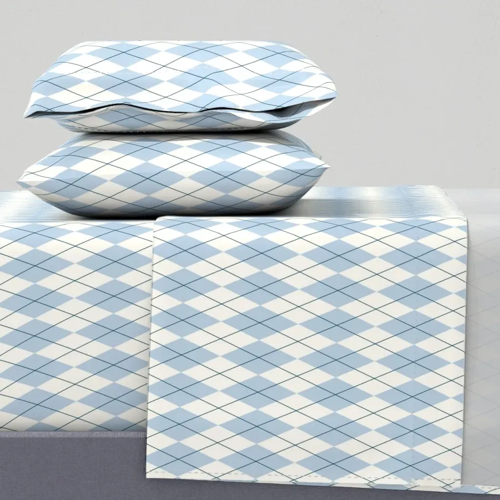 Preppy Light Blue Argyle Print Queen Sheet Set product