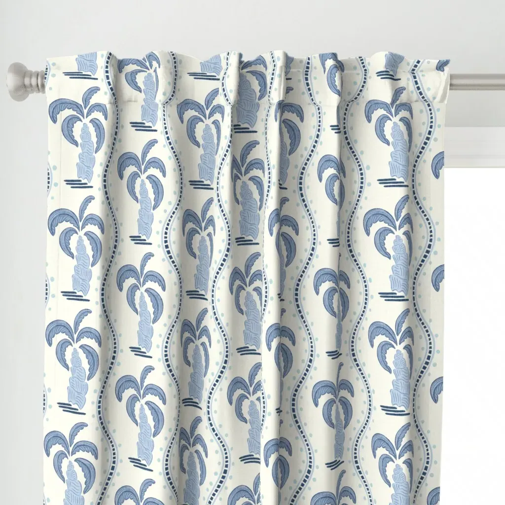 Preppy Palm Tree Stripe Curtain Panel - Blue alternate view