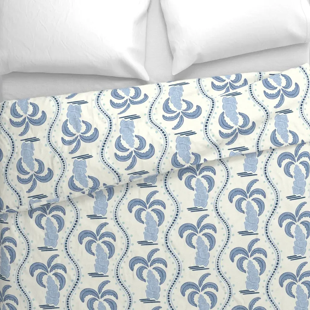 Preppy Palm Tree Stripe Duvet Cover - Blue alternate view