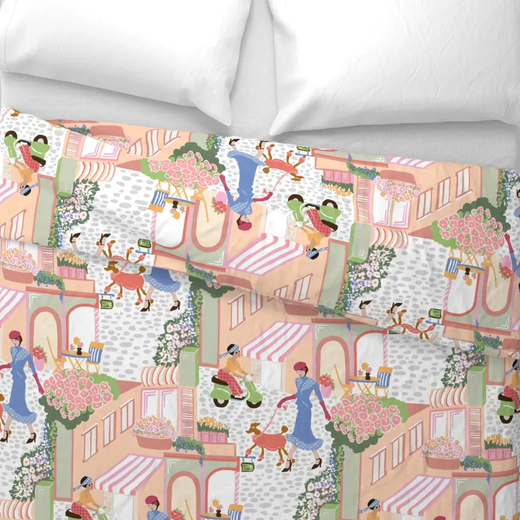 Preppy Parisian Street Duvet Cover - Peach alternate view