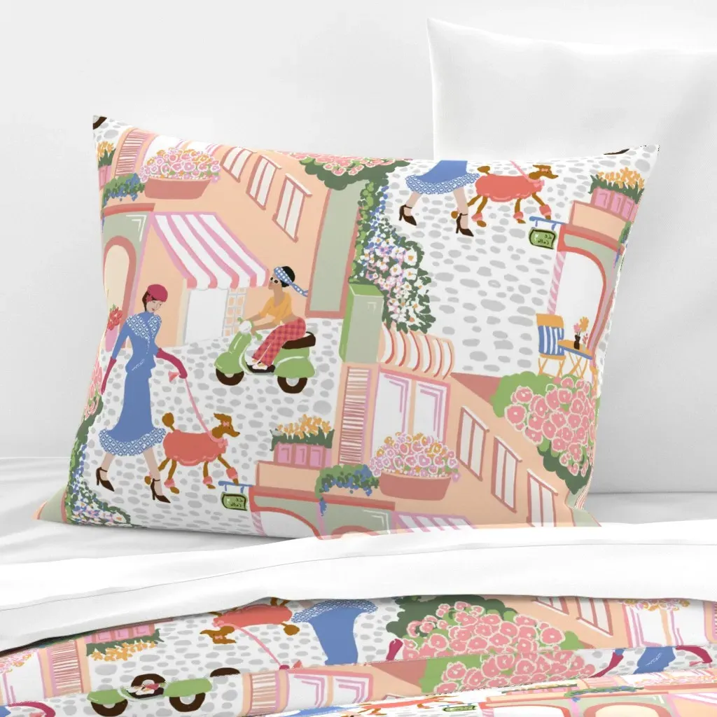 Preppy Parisian Street Wide Cotton Sateen Standard Knife Edge Pillow - Peach product