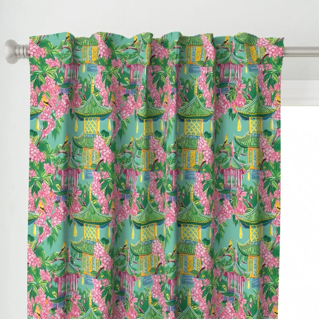 Preppy Pink And Green Curtain Panel - Green alternate view
