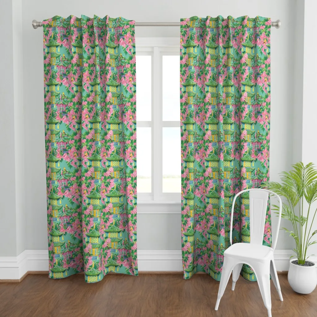 Preppy Pink And Green Curtain Panel - Green product