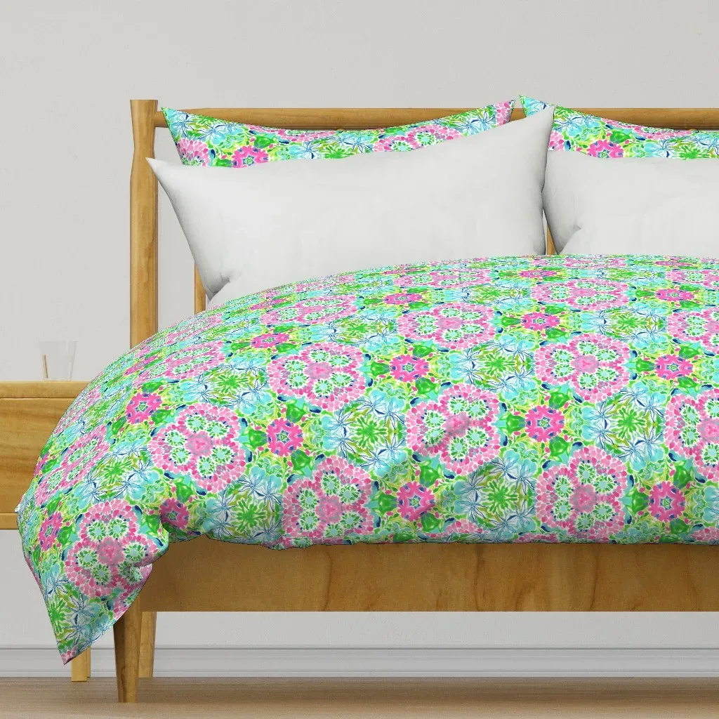 Preppy Pink Green Duvet Cover - Pink product