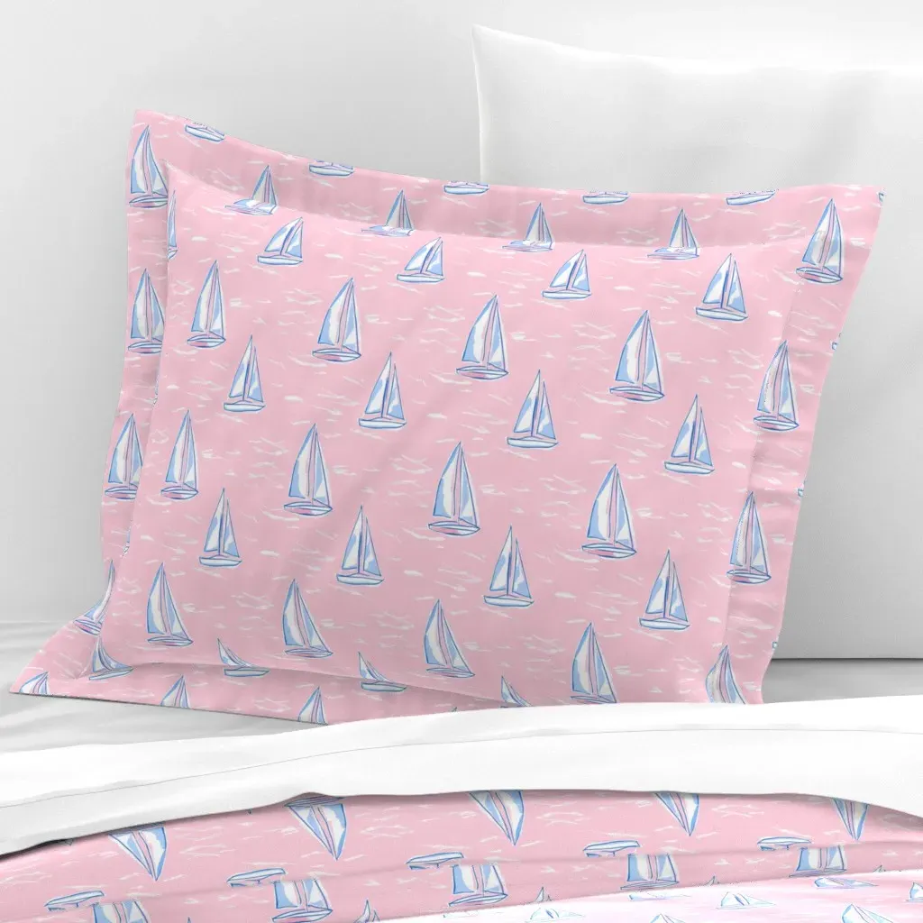 Preppy Sailing Wide Cotton Sateen Standard Flanged Cushion - Blue product
