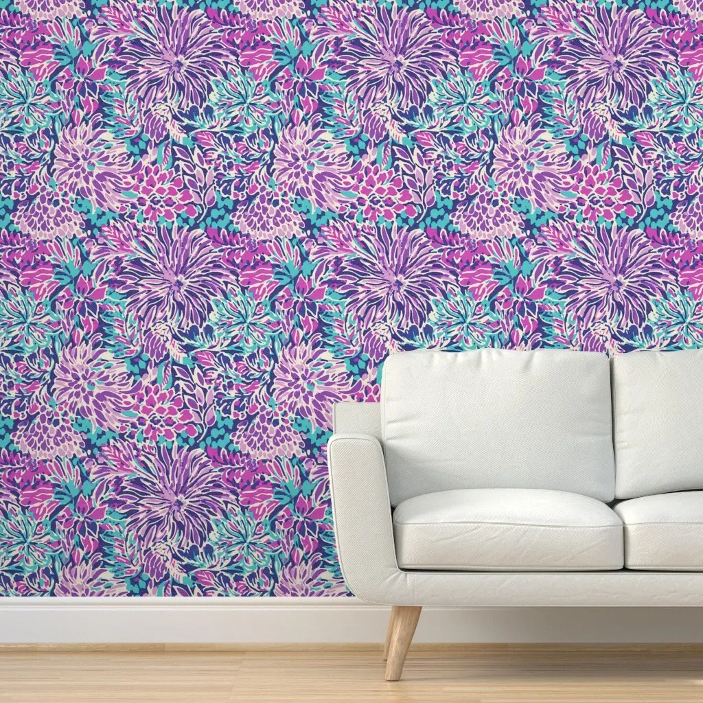 Preppy Southern Floral Peel and Stick Wallpaper - Purple product