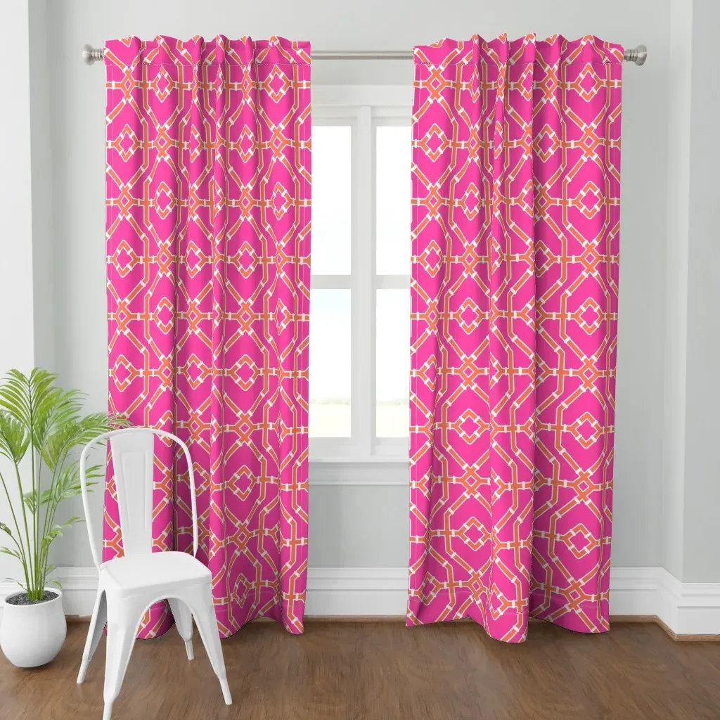 Preppy Spring Bamboo Curtain Panel - Coral product