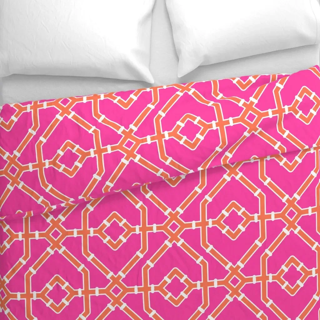 Preppy Spring Bamboo Trellis Duvet Cover - Coral alternate view