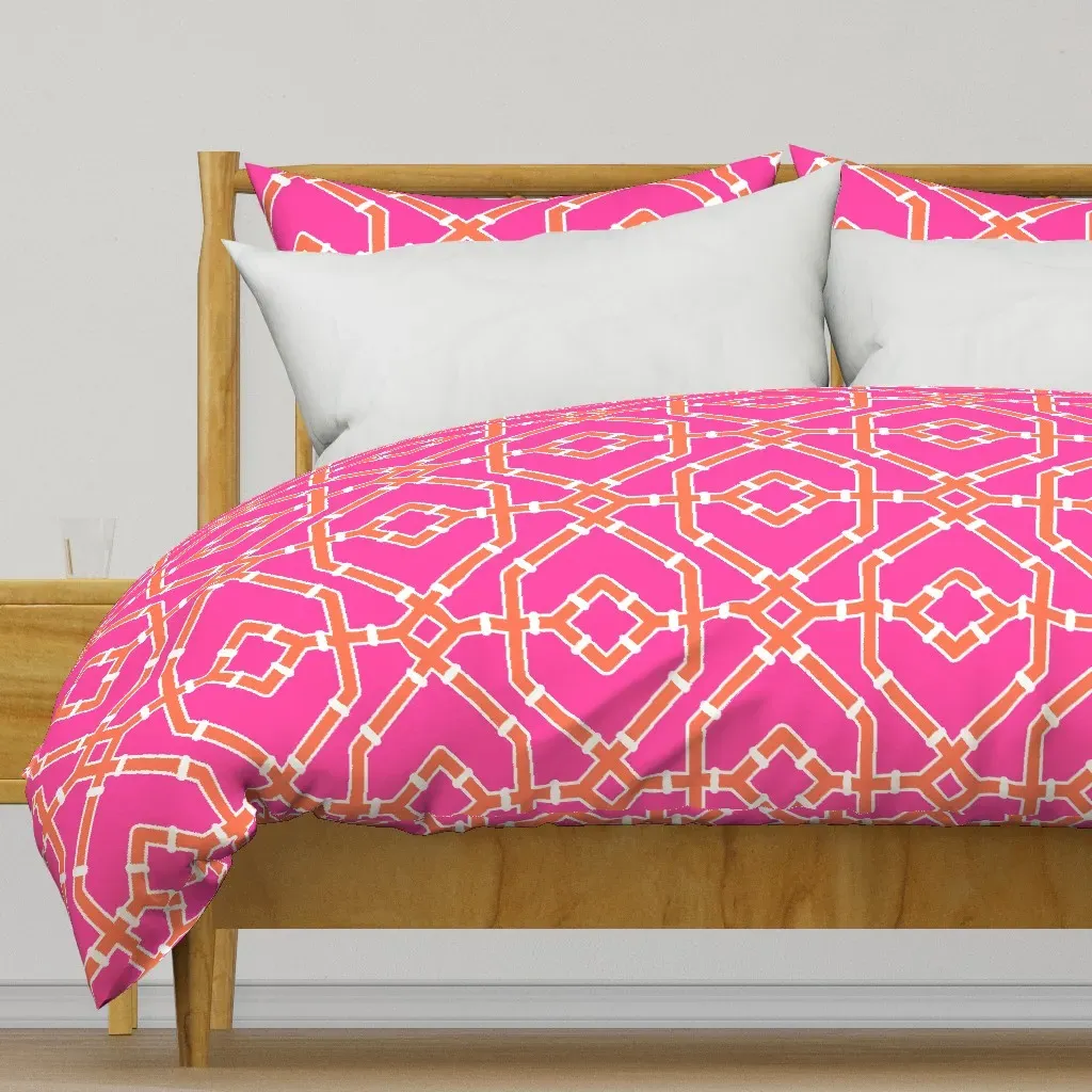 Preppy Spring Bamboo Trellis Duvet Cover - Coral product