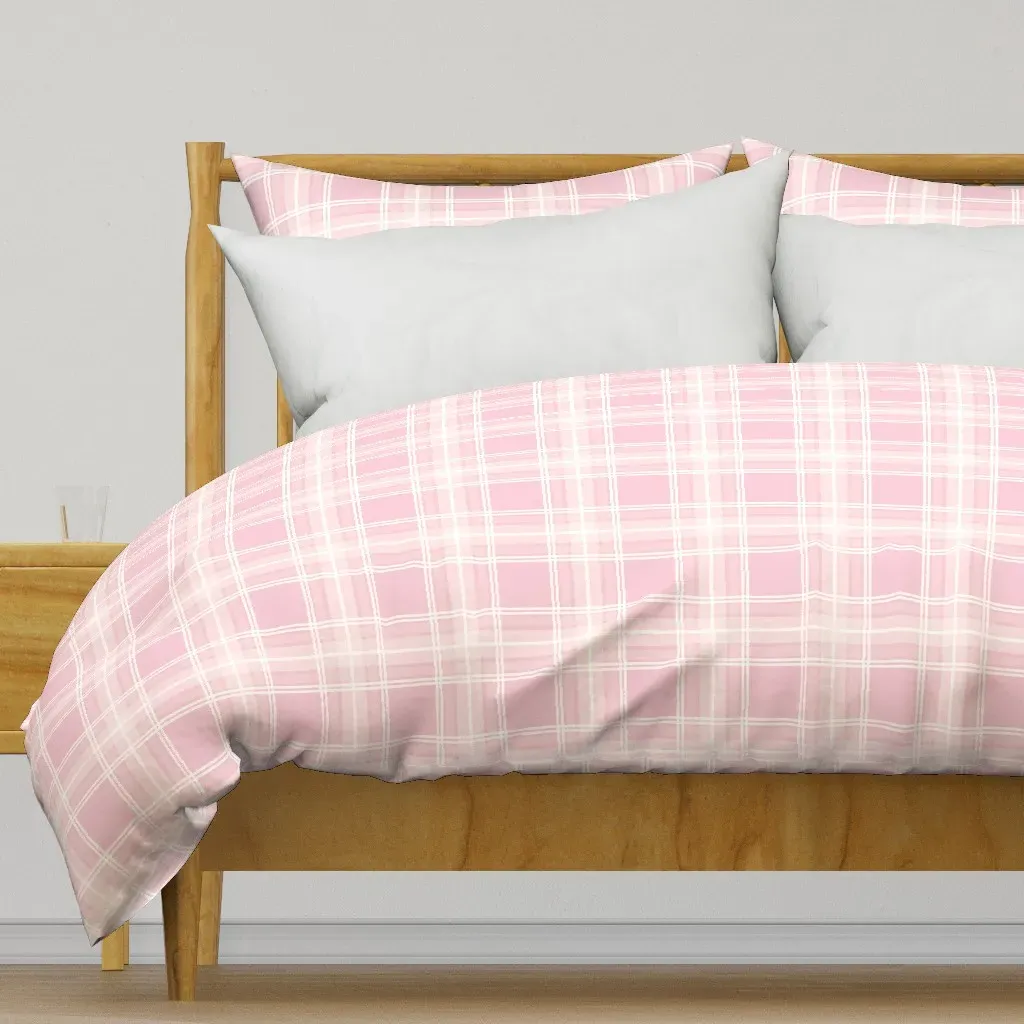 Preppy Textured Plaid Duvet Cover - Pink product
