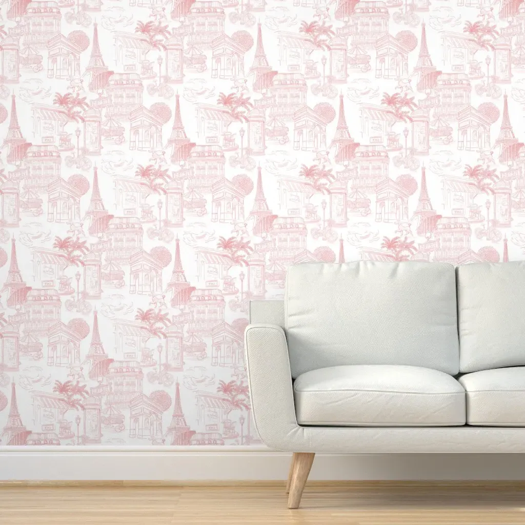 Preppy Toile Paris Scenes Peel and Stick Wallpaper - Coral Peach product