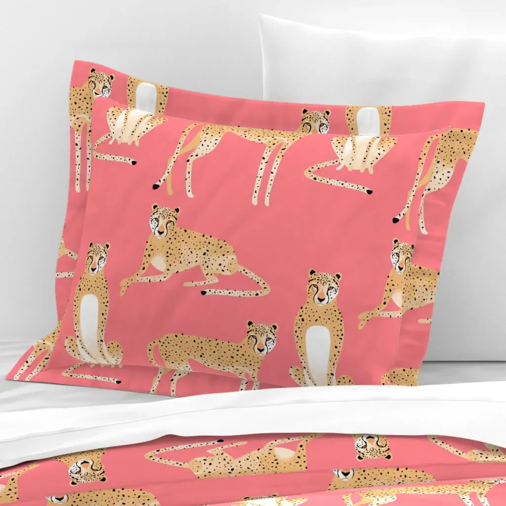 Pretty Cheetah Standard Flanged Cushion Cover - Peach, Cotton Sateen product