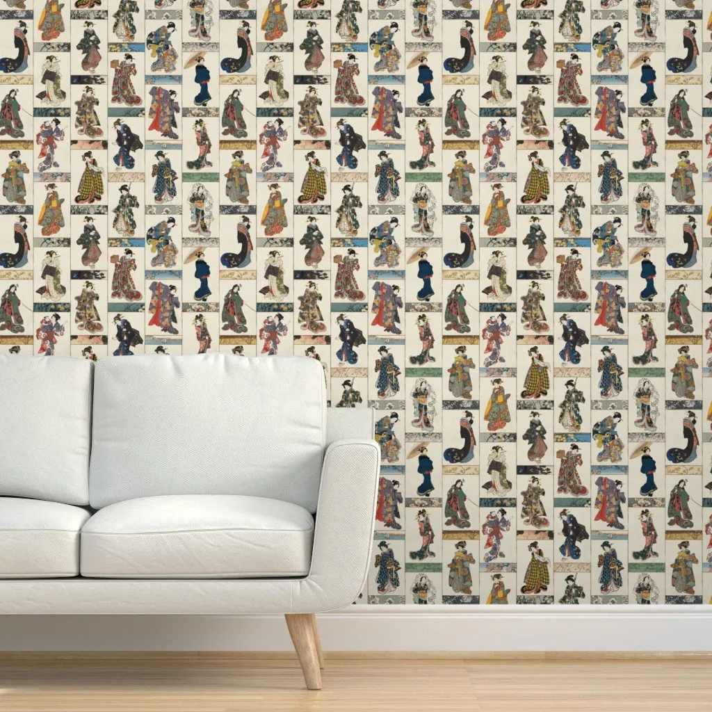 Pretty Ladies Peel and Stick Wallpaper - Beige, Black, Gray product