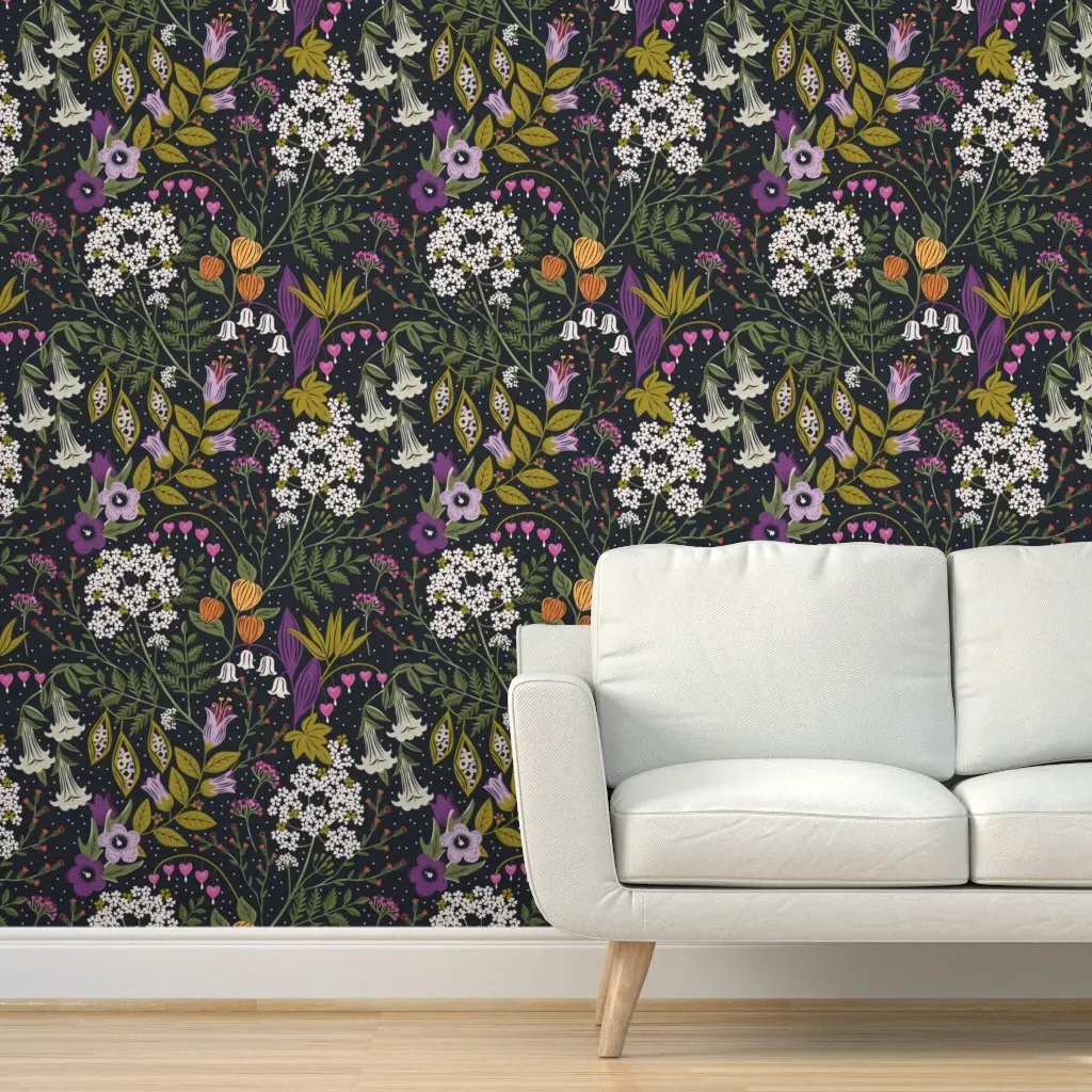 Pretty Poisonous Perennials Peel and Stick Wallpaper - Purple product