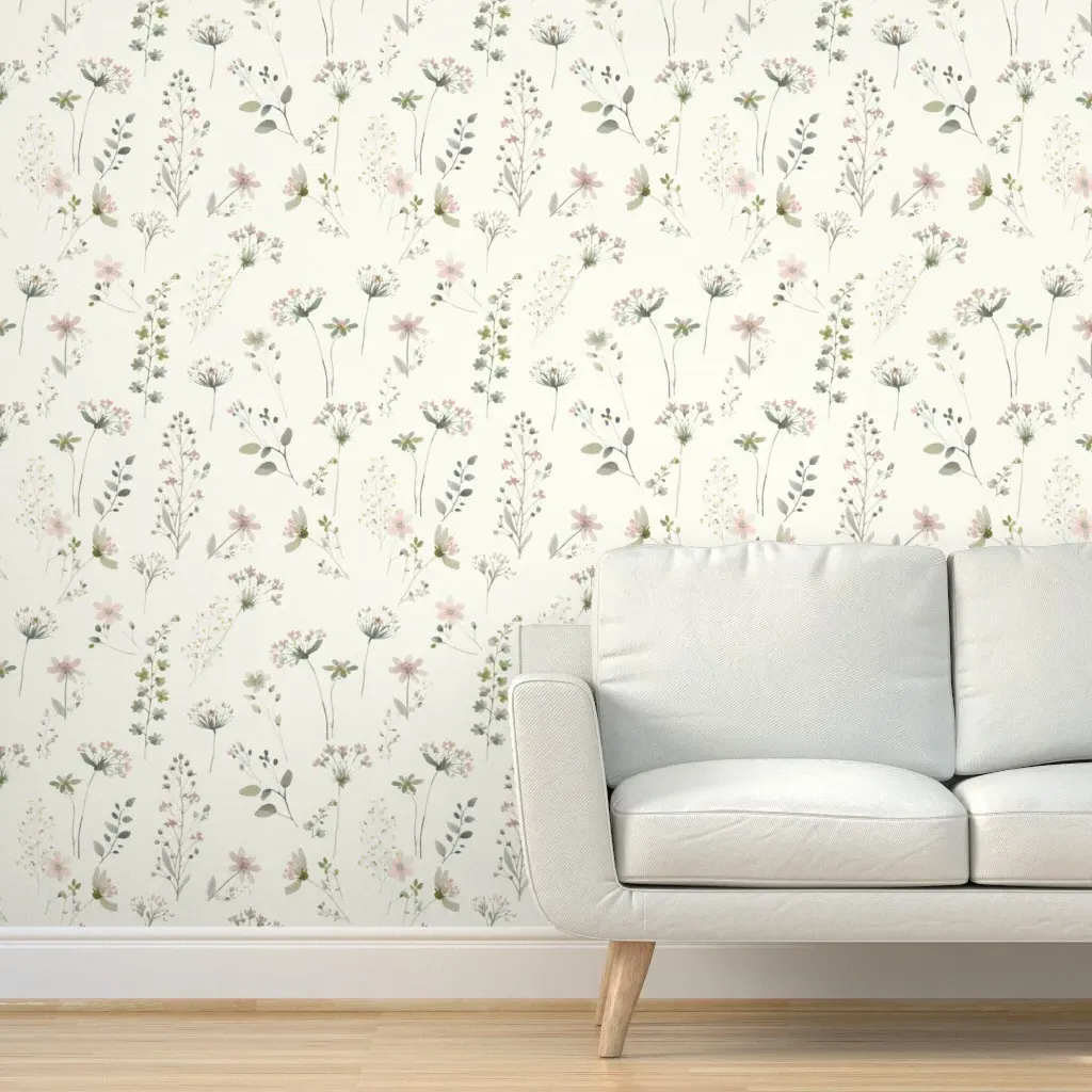 Pretty Weeds Peel and Stick Wallpaper - Pale Pink, Cream product