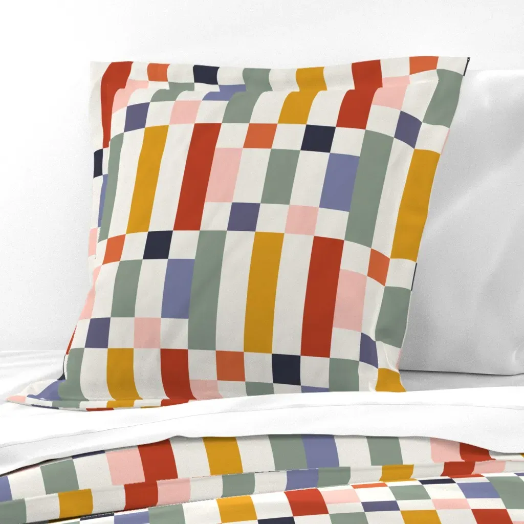 Primary Play Geometric Checkers Euro Pillow Sham - Red, Cream product