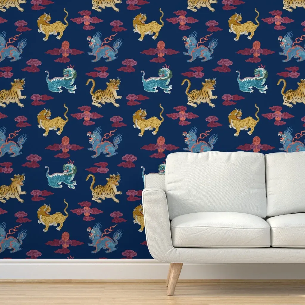 Primitive Beasts Peel and Stick Wallpaper - Navy, Magenta product