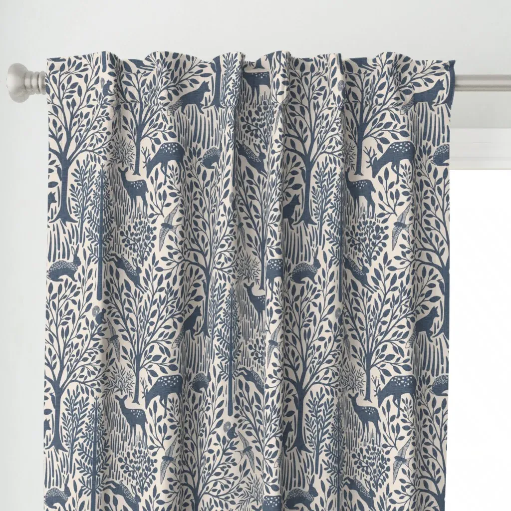 Primrose Forest in Dusk Curtain Panel - Navy Blue alternate view