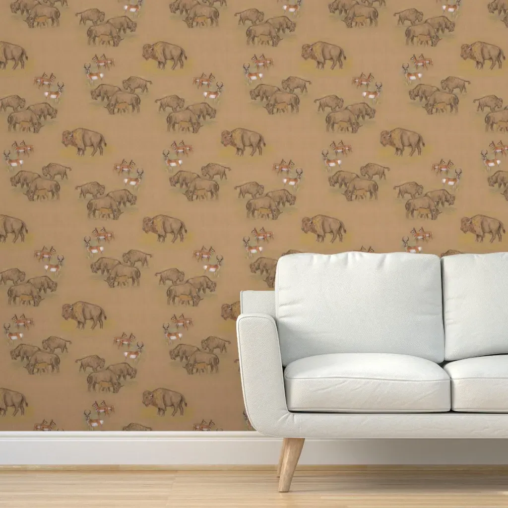 Pronghorn and Bison Buffalo Large Scale Peel and Stick Wallpaper - Brown product