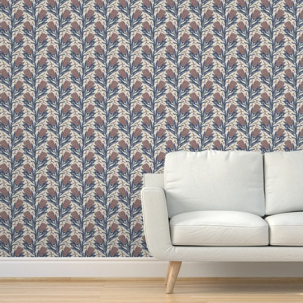 Protea Floral Bohemian Peel and Stick Wallpaper - Indigo Blue product