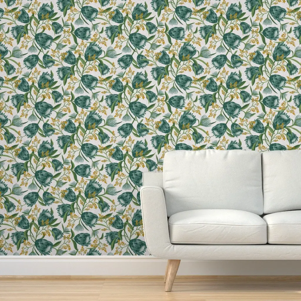 Protea Floral Peel and Stick Wallpaper - Greige, Teal product