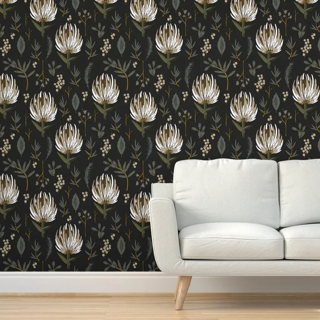 Protea Pewter Peel and Stick Wallpaper - Off-White product
